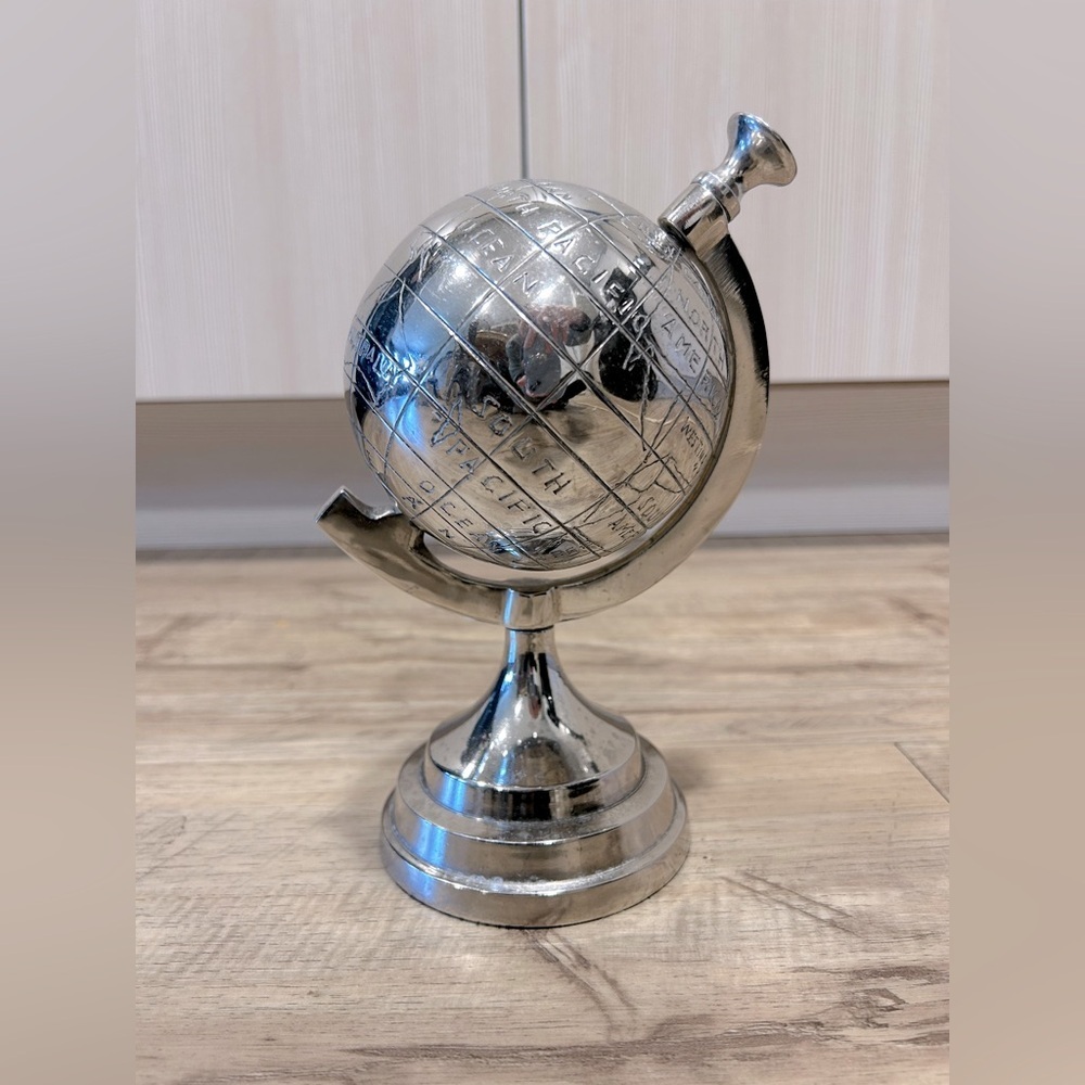 Handmade Silver world globe Globe Paperweight office decor travel continents